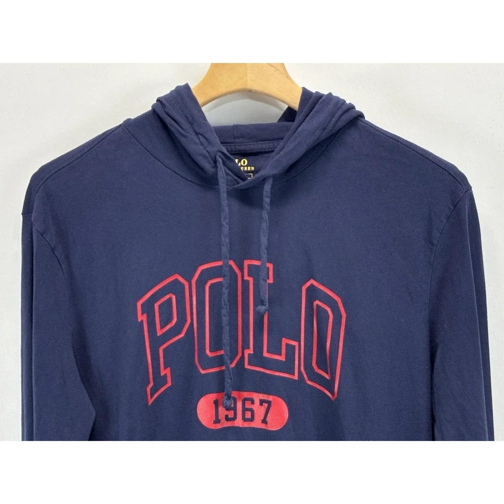 Polo Ralph Lauren Hooded Shirt Men's M Navy Red Graphic Preppy Spellout